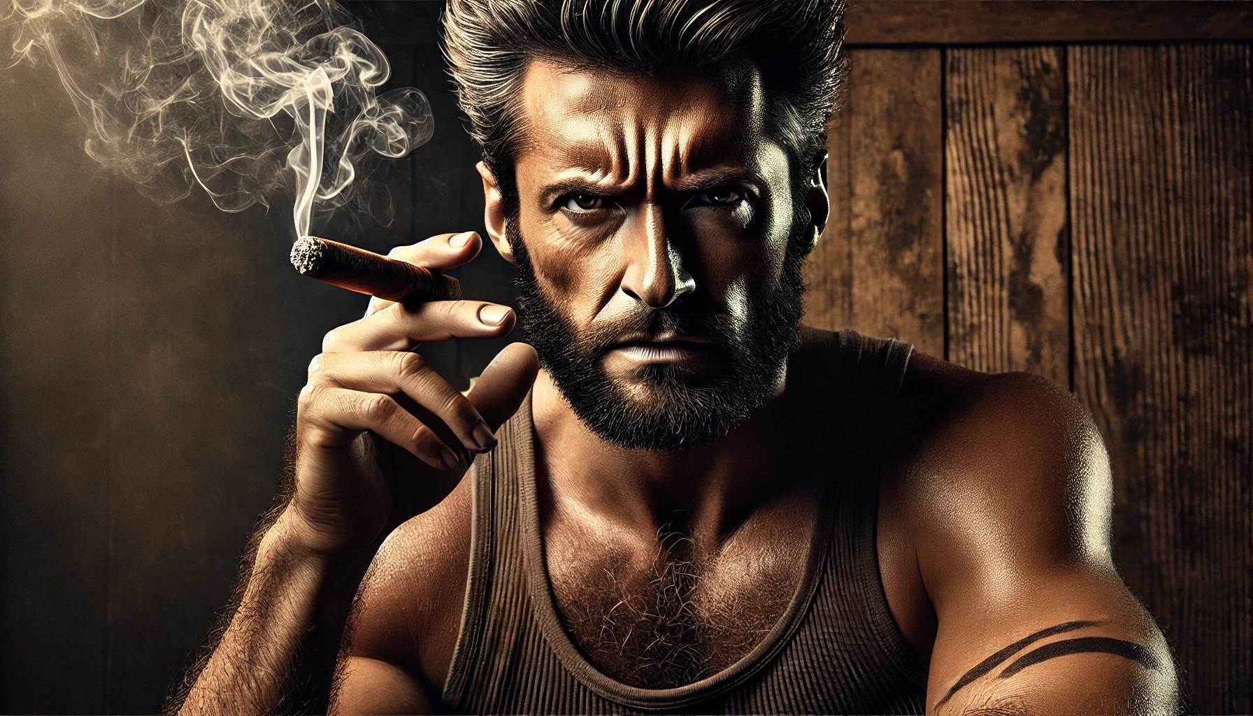 Wolverine smoking a cigar. 