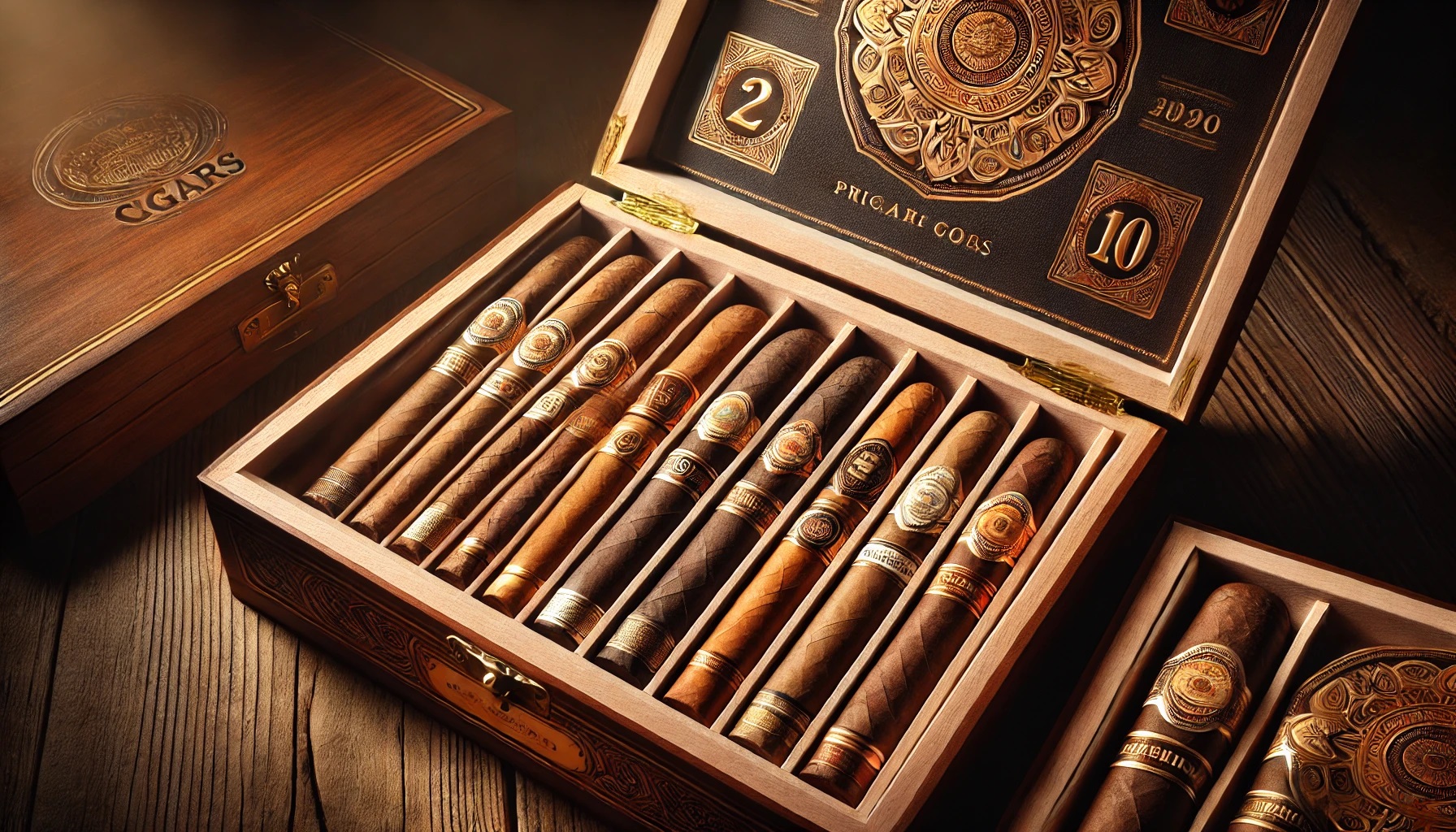 Elegant wooden cigar box with premium cigars, ideal for gifting